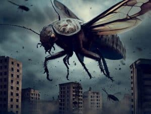 تصویر سازی هوش مصنوعی از حمله حشرات غول پیکر به شهر ها!